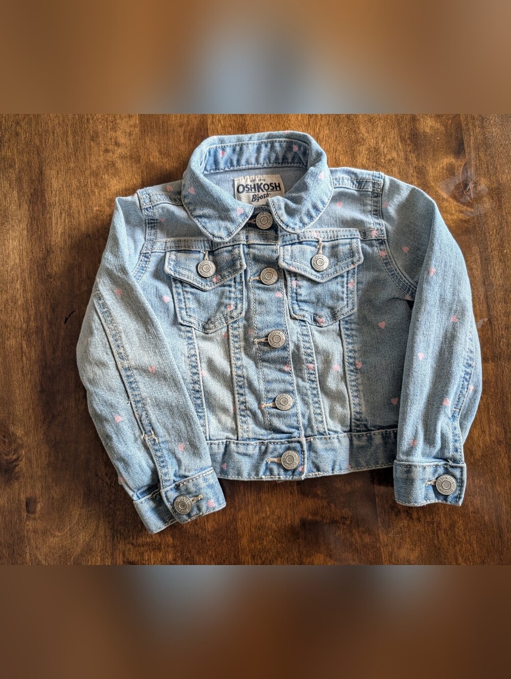 OshKosh B'gosh Light Blue Denim Jacket with Pink Heart Accents/ 2T